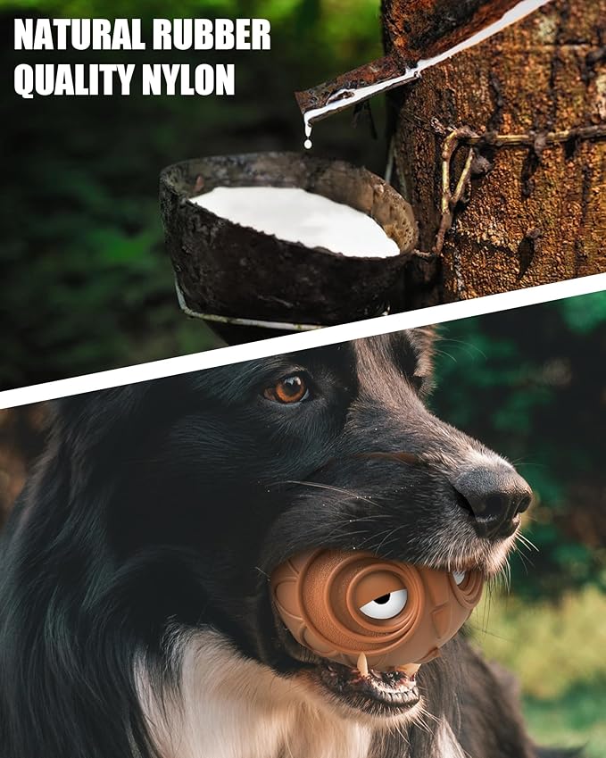 Mewlmart Giggle Ball for Dogs Owl Dog Toys for Aggressive Chewers Medium Large Dogs Fun Gift for Dog Natural Rubber Herding Ball for Dogs Cute Owl Hoot Brown New