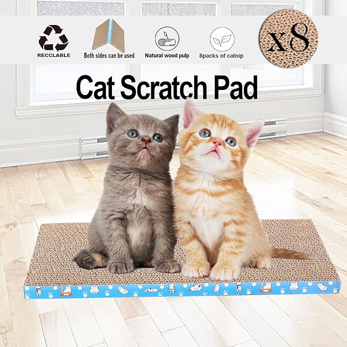 8 Packs in 1 Cat Scratch Pad, Cat Scratcher Cardboard,Reversible,Durable Recyclable Cardboard, Premium Scratch, Suitable for Cats to Rest, Grind Claws and Play (0.8" H(8 Packs))