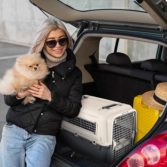 Elevon Plastic Kennels, Plastic Dog Crate, Airline Approved Pet Carrier for Dogs and Cats Longer Traveling, XLarge