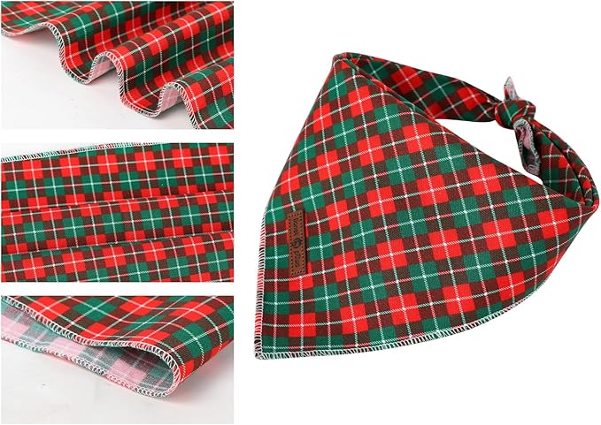 Lionet Paws Cotton Christmas Dog Bandanas,Red Green Grid Comfortable Dog Bandana Bibs Scarf Dogs Kerchief,Autumn Scarves for Medium Large Dogs Pets