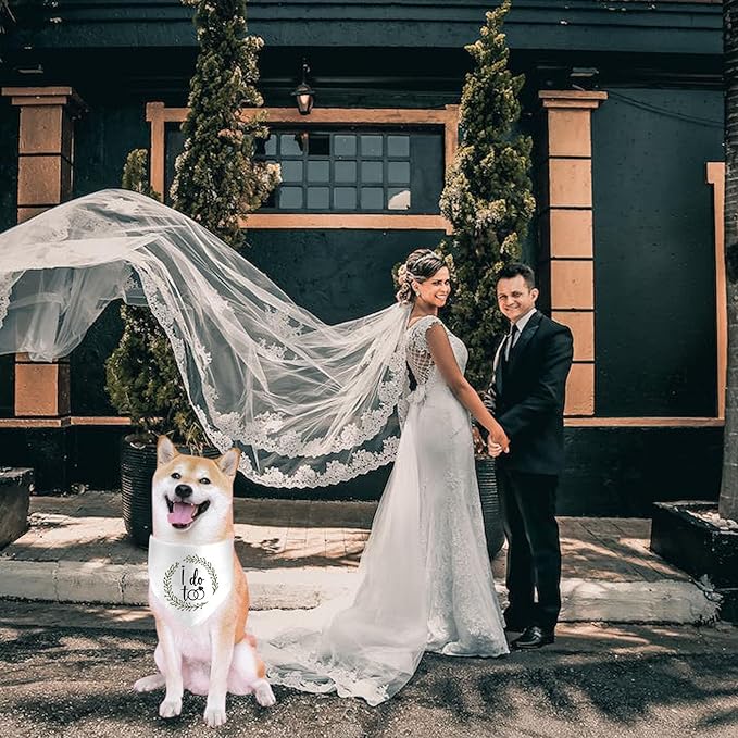 I Do Too Engagement Dog Bandana, Wedding Party Pet Scarf, Photo Prop, Announcement Accessory - White