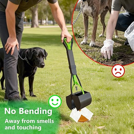 Dog Poop Outdoor Trash Can with Lid 20L/5Gal - Pedal & Removable Inner Bin, 200 Waste Bags + 1 Green Long Handle Pooper Scooper