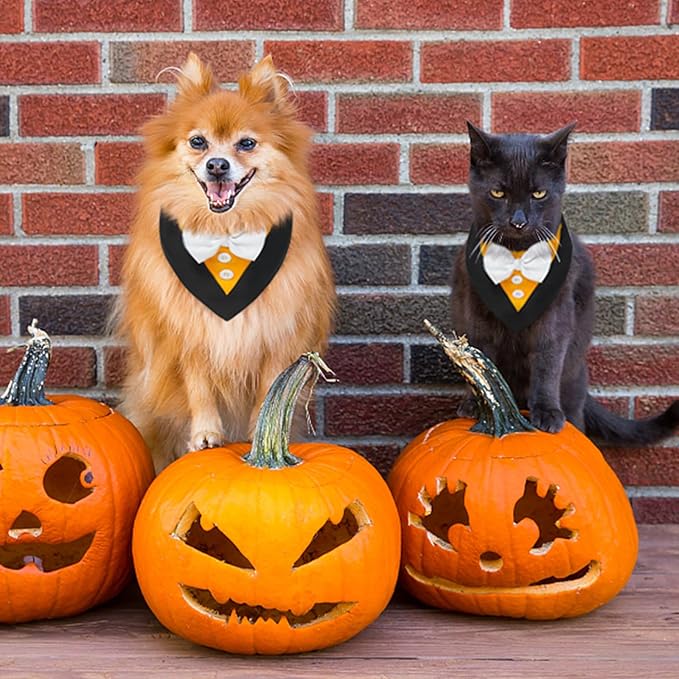 FUAMEY Dog Tuxedo Halloween for Medium Dogs,Dog Formal Suit Dogs Attire Pet Bow Tie Puppy Party Costumes Cat Tux Outfits Pets Bandana Cosplay Adjustable Bowties Thanksgiving Halloween M
