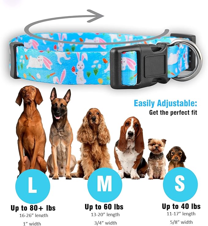 Native Pup Easter Dog Collar, Cute Spring Gift for Puppies, Pink Pastel, Eggs, Chicks, Bunny Adjustable for Small, Medium, Large Breeds (Bunny, Large)