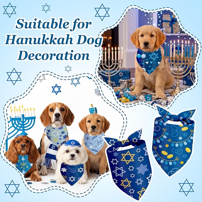 Abbylike 50 Pcs Hanukkah Dog Bandanas Bulk Blue Bandanas for Dogs Triangle Kerchief Bibs Scarf Set for Pet Hanukkah Costume Photo Props Accessories Pet Shops, 25 Styles (25.6 x 17.7 x 17.7)