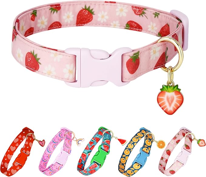 Cute Dog Collar Strawberry Pattern for Boys and Girls Holiday Dog Collars Summer Fall Gift Adjustable for Small to Medium Breed Dogs (Strawberry, XS)