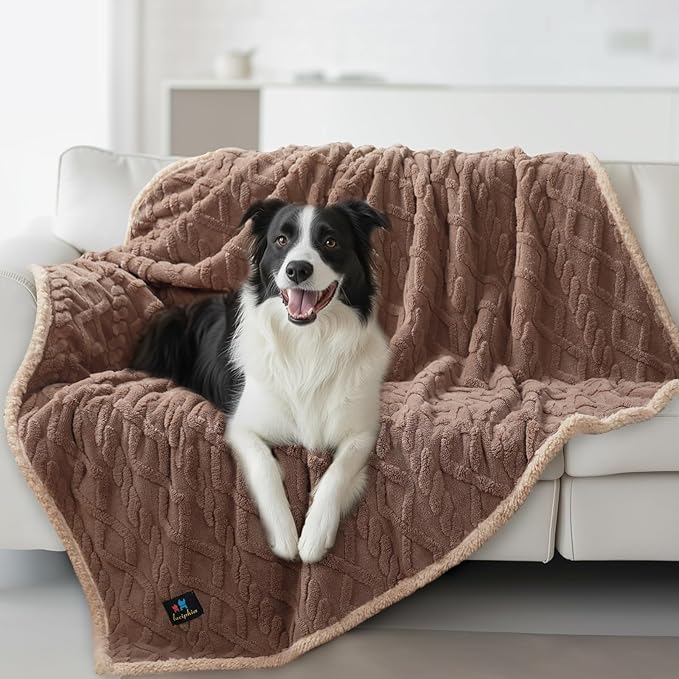 Luciphia Waterproof Pet Blanket, Liquid Pee Proof Dog Blankets for Sofa Bed Couch, Reversible Sherpa Fleece Furniture Protector Cover for Small Medium Large Dogs Cats,Khaki Large（65" x 57"）