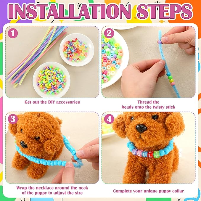 1050 Pcs Adopt a Puppy Pet Party Favors Puppy Adoption Party Supplies Make Your Own Dog Collar Necklace Kit with Beads for Pet Birthday DIY Craft(Without Dog) (Pastel Color)