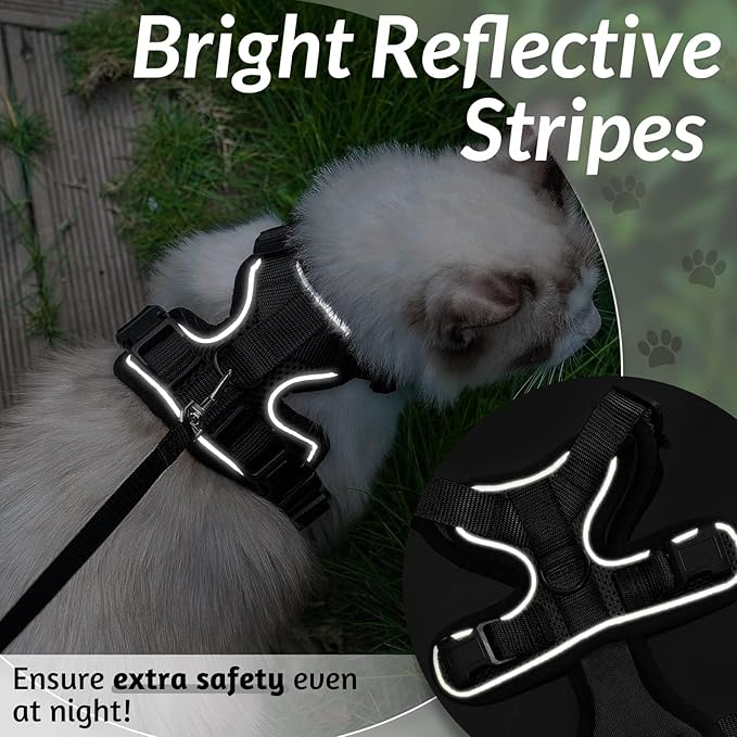 rabbitgoo Cat Harness and Leash for Walking, Escape Proof Soft Adjustable Vest Harnesses for Cats, Easy Control Breathable Reflective Strips Jacket, Black, M