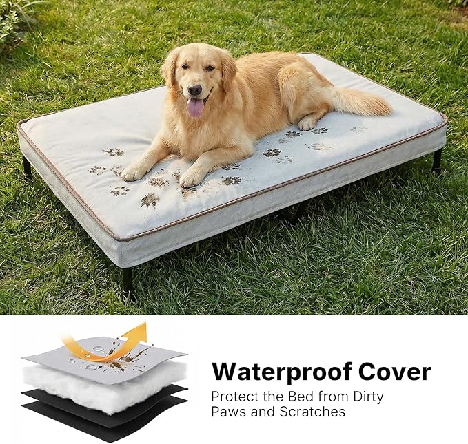 Veehoo Elevated Dog Bed with Waterproof Cushion, Cooling Raised Dog Beds with Padded Top, Washable Outdoor Dog Bed, Orthopedic Pet Cot for Indoor & Outdoor, Extra Large Dog Bed 53" x 37.5", Dark Grey