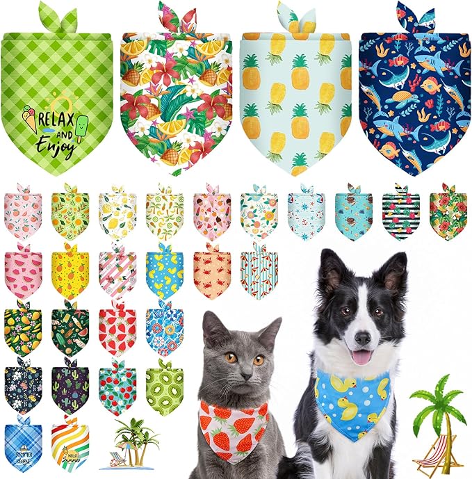 SCENEREAL 30 PCS Dog Bandanas Bulk, Summer Pet Bibs for Small Medium Large Dogs, Colorful Triangle Scarves, Puppy Holiday Birthday Neckerchief Costume Decoration