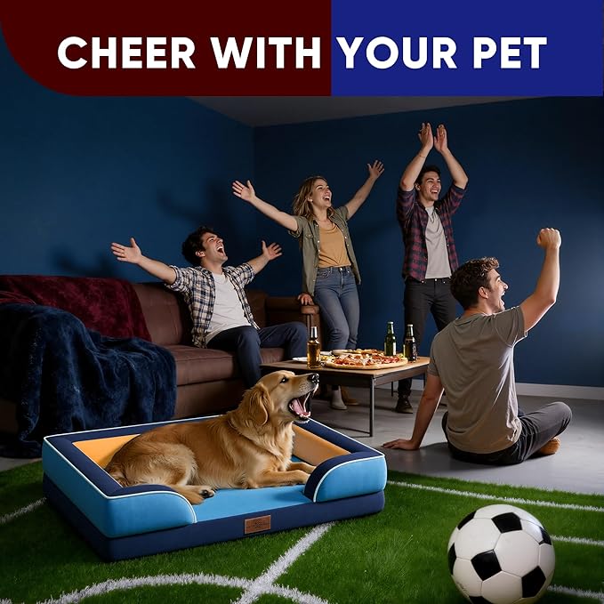 Comfort Expression Orthopedic Dog Bed for Large Dogs 36x27 Inch, Waterproof Egg Crate Foam Large Pet Bed with Removable Bolsters, Dog Couch with Washable Cover & Non-Slip Bottom, Houston