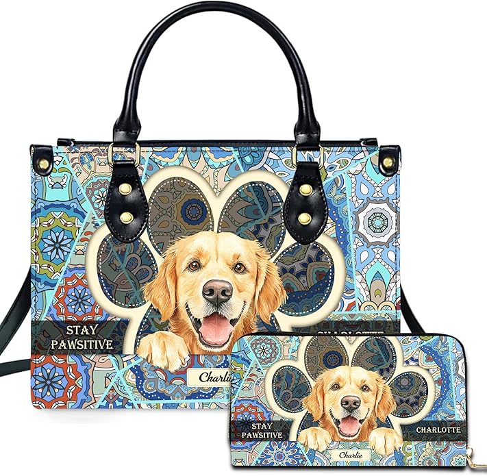 Personalized Pet Mom Leather Handbag – Custom Name Dog Cat Photo Purse, Pet Lover Gifts for Women, Christmas