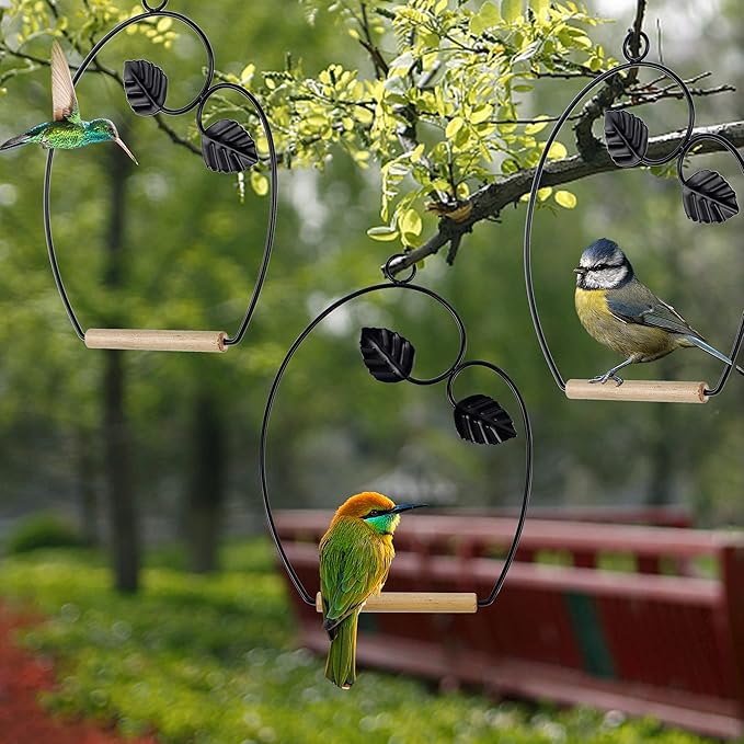 winemana Set of 3 Hummingbird Swings, Rust Resistant Metal Frame, Wooden Dowel, Attach to Bird Feeders, Perfect for Hanging Indoor Office Outdoor Trunk Lawn Patio Garden