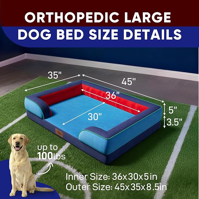 Comfort Expression Orthopedic Dog Bed for Extra Large Dogs 45x35 Inch, Waterproof Egg Crate Foam XL Pet Bed with Removable Bolsters, Dog Couch with Washable Cover & Non-Slip Bottom, Philadelphia