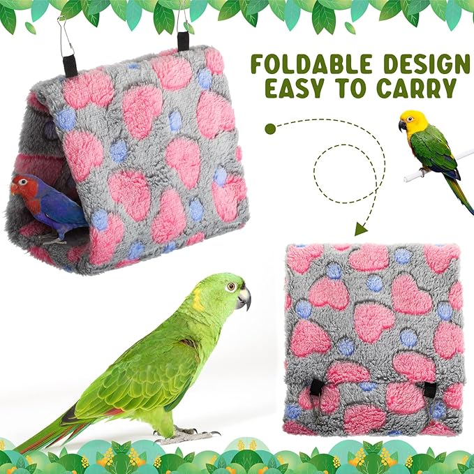 4 Pcs Winter Warm Bird Nest for Cage Plush Birds Hanging Snuggle Cave 6.7" and 9.5" House Shed Hut Parakeet Sleeping Bed Hammock Fluffy Birds Hideaway Tent for Small Parrot(Lovely,Heart)
