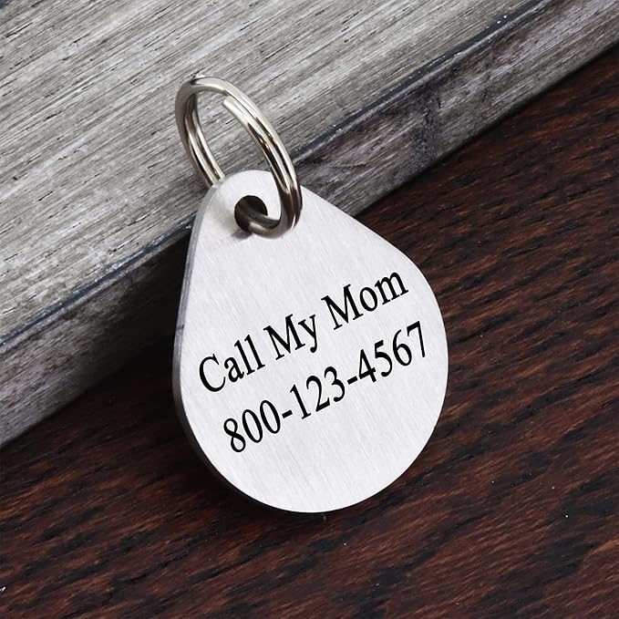 Ultra Joys Cat ID Tag Personalized Pet Tags, Durable Stainless Steel Small Pet Mini Dog Cat Tag Lightweight -Teardrop Tag in Silver