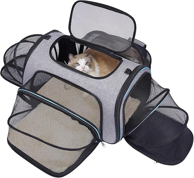 Siivton Airline Approved Pet Carrier, 4-Way Expandable Cat Dog Carrier for Under-Seat Travel, Soft-Sided Portable Pet Bag with Removable Fleece Pad, Fits Small Pets Up to 15 lbs (18"x 11"x 11")