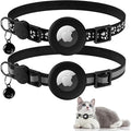 Vanjua 2 Pack Airtag Cat Collar Breakaway with Bell, Reflective Kitten Collar with Air Tag Cat Collar Holder Case for Girl Boy Cats, Pet Supplies Accessories (Black A+Black B)