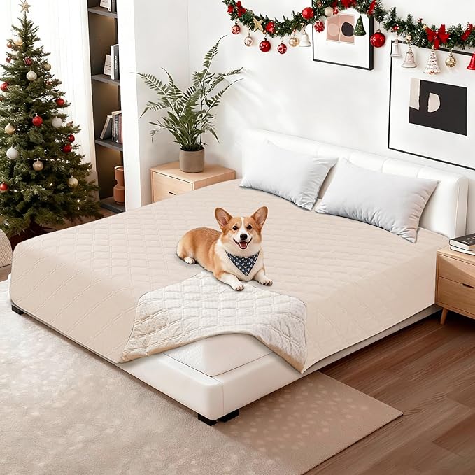 Waterproof Dog Bed Cover Pet Blanket, Soft Couch Cover for Dogs Washable, Non-Slip Dog Blanket Protect Furniture Couch Sofa Car for Puppy Large Dogs Cat (30x70 Inch, Beige)