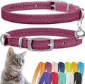 CollarDirect Leather Cat Collar with Bell - Kitten Collar, Small and Big Cat Collar for Boy Cats, Girl Cats with Safety Elastic Strap (Neck Fit 6"-7", Pink)
