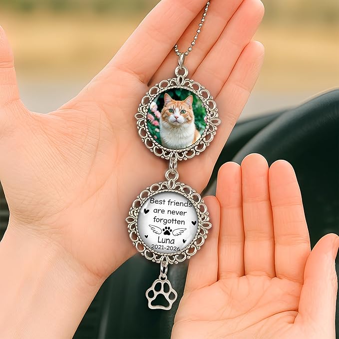 Hyturtle Personalized Pet Memorial Car Hanging Ornament - Custom Photo Pet Memorial Gifts Rearview Mirror Hanging Accessories - Loss of Dog Sympathy Gift - Dog Remembrance Gifts