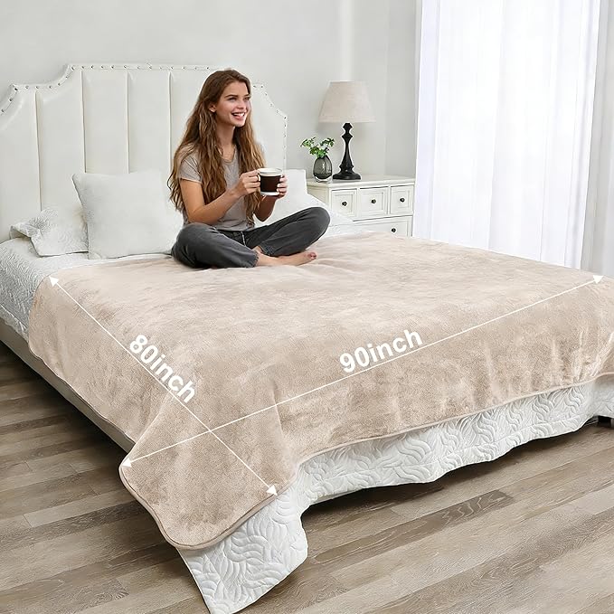 Waterproof Blanket for Beds – Ideal for Couch & Pets Splash Proof Sherpa Throw, Leakproof TPU Layer, Stain Resistant Washable Bed Protector – Khaki, 90"x 80"