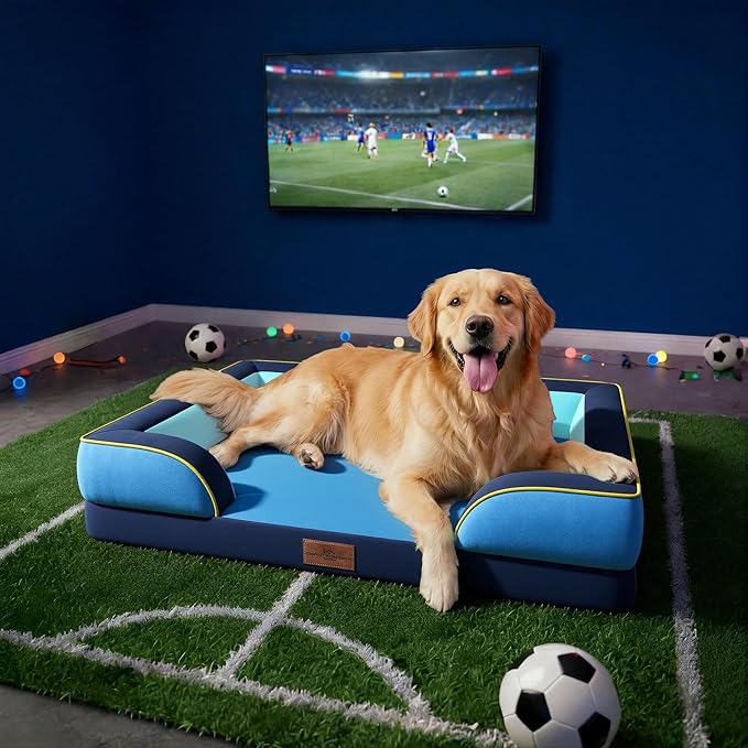 Comfort Expression Orthopedic Dog Bed for Large Dogs 36x27 Inch, Waterproof Egg Crate Foam Large Pet Bed with Removable Bolsters, Dog Couch with Washable Cover & Non-Slip Bottom, New Jersey