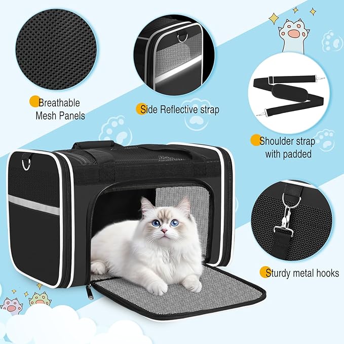 HUANLANG Soft-Sided Cat Carrier Airline Approved,Dog Carriers for Small Dogs Medium Cats,Pet Travel Carrier Up to 20 Lbs,Collapsible Cat Bag