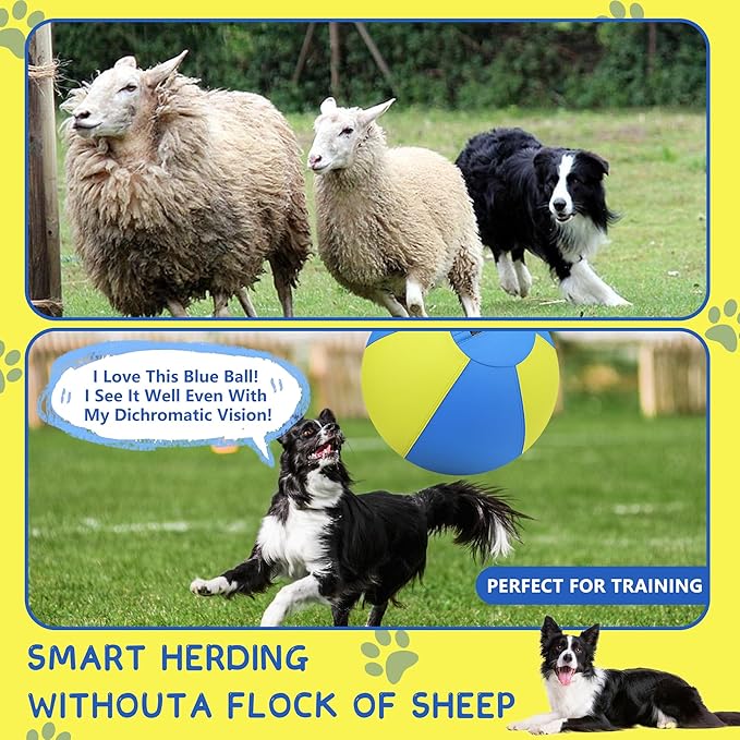 Herding Ball for Dogs and Horses - 18" Dog Herding Ball for Australian Shepherd Collie, Jolly Ball for Dogs Agility Equipment, Herding Ball Durable Bite-Resistant with Reinforced Stitching-Yellow&Blue