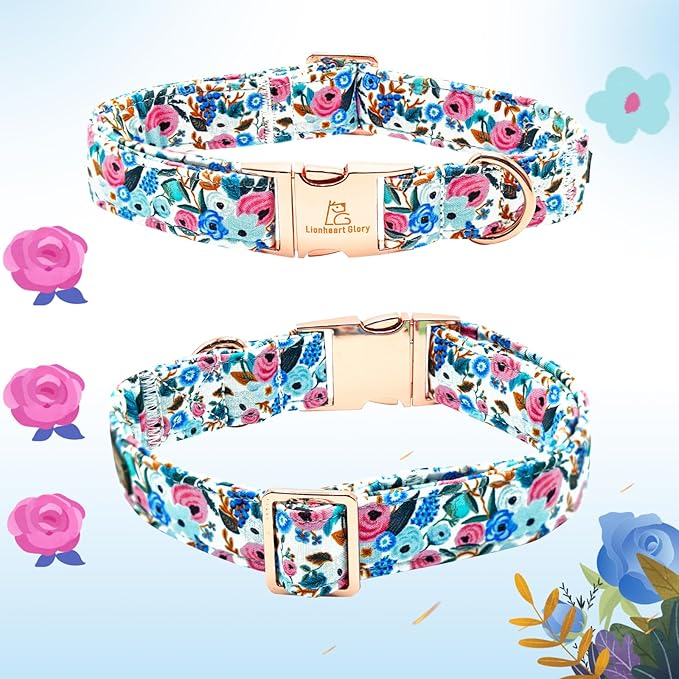 Lionheart glory Dog Collar Flowers Collar Floral Dog Collar with Flower Spring Summer Cute Collar Dog Boy or Girl Dog Collars Soft Durable Adjustable Dog Collars for Large Dogs