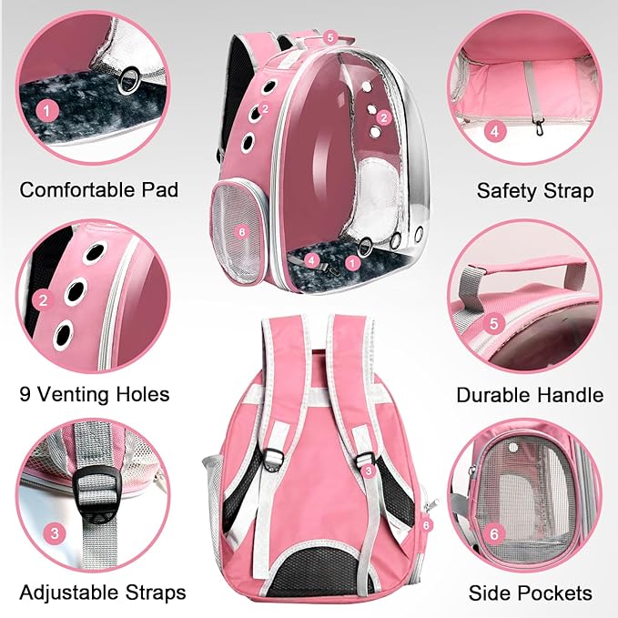 Cat Backpack Carrier, Pet Cat Carrier with Ventilated Design for Carrying Puppy Cats, Pet Carrier Backpack for Traveling/Hiking/Camping/Outdoors Airline Approved Travel Carrier(Pink)