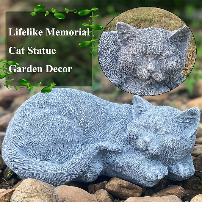 Cats Memorial Stone Garden Statue, Pet Statues Gifts for Loss of Cat Sympathy, Grave Markers for Garden Outdoor Statue Decor, 11.4” L Garden Decorative Tabby Figurine