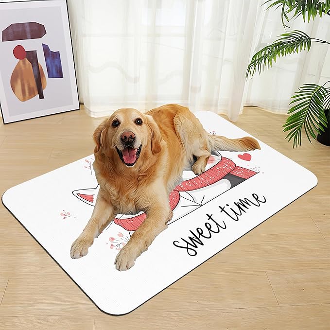 Sweet Cat Lovers Dog Cat Food Mat–Christmas Stocking Absorbent Waterproof Placemat for Food and Water Bowls, Non Slip Rubber Backing, Feeding Mat for Clean Floors 12"x20"