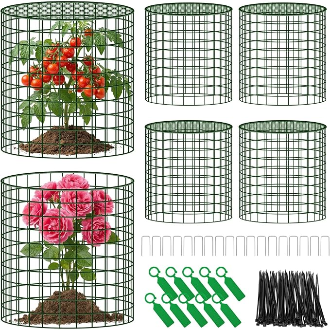 Convivium Plant Protectors from Animals 6 Packs, 13 x 12 in Metal Chicken Wire Cloche Plant Cages for Outdoor Plants, Garden Fencing Animal Barrier with Detachable Dome Lid, Stakes & Zip Ties