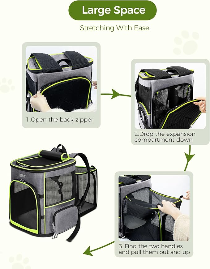 BAGLHER Expandable Cat Carrier Backpacks, Retractable Pet Carrier Backpack for Small Dogs & Cats with Breathable Mesh, Travel Bag Up to 18 Lbs for Hiking Camping Outdoor - Grey