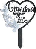 BUoonyer Stake Graves Cemetery Decorations - Grandma Metal Memorial Grave Markers, Grandmother Heart Graveyard Sympathy Plaque, Dove Remembrance Graveside Burial Decor Sign for Outside Yard Garden