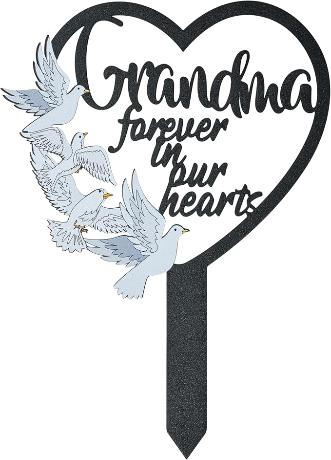 BUoonyer Stake Graves Cemetery Decorations - Grandma Metal Memorial Grave Markers, Grandmother Heart Graveyard Sympathy Plaque, Dove Remembrance Graveside Burial Decor Sign for Outside Yard Garden