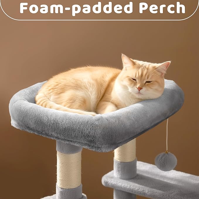 Yaheetech 46in Cat Tree Tower | Multi-Level Indoor Activity Center with Spacious Condos, Scratching Posts, Large Top Plush Perch | Sturdy, Easy to Assemble | for Kittens, Adult & Senior Cats