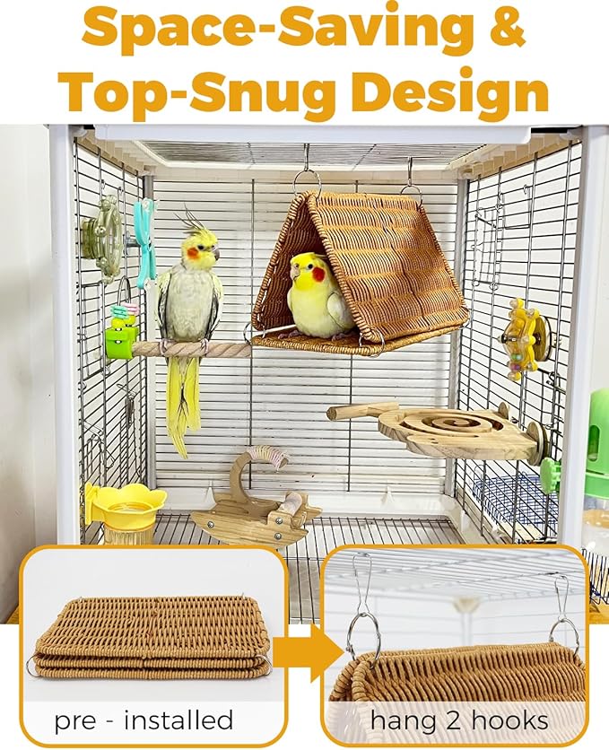 Chewproof Steel Frame Cockatiel Bird Nest for Cage, Washable Bird Bed Hammock for Medium Parrots Like Sun Conure, Quaker, Bird Tunnel Parakeet Nest, Parakeet Bed House Hut for Lovebird, Budgie