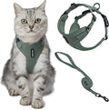 Voyager Escape-Proof Step-in Lock Cat Harness & 5ft Neoprene-Handle Leash Set All-Weather Mesh with Reflective Stitching for Small to Large Cats by Best Pet Supplies, Moss Green (327), S