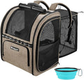 Expandable Cat Carrier Backpacks with Breathable Mesh, Pet Carrier Backpack for Cats Small Dogs Puppies Up to 20 Lbs, Dog Carrier Backpack Great for Travel/Hiking/Camping/Outdoor-Khaki
