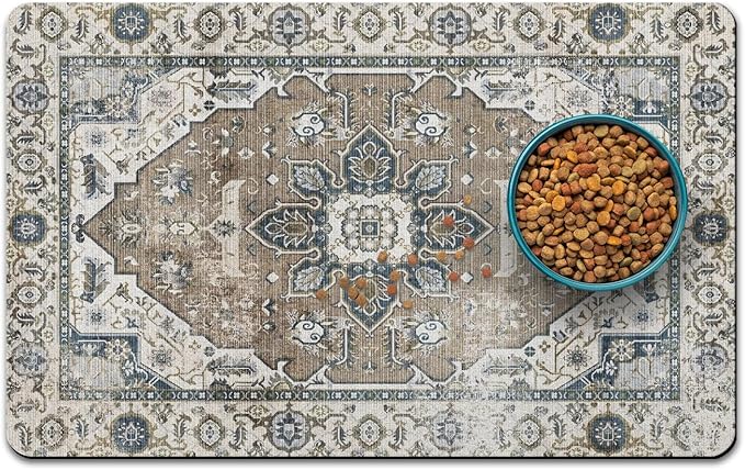 Dog Food Mats for Floors, Absorbent and Quick-Drying Pet Cat Food Mat,Anti-Fouling and Easy-to-Clean Pet Feeding Mat,Dog Bowl Mat for Messy Drinking Water Bowls.17 x27, Bohemia Style