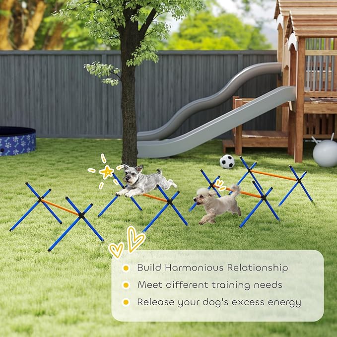 PawHut 4 Pieces Dog Agility Training Equipment, Dog Agility Course Backyard Set with Adjustable Height and Carry Bag, Indoor Outdoor Jumping Hurdles for Training, Orange