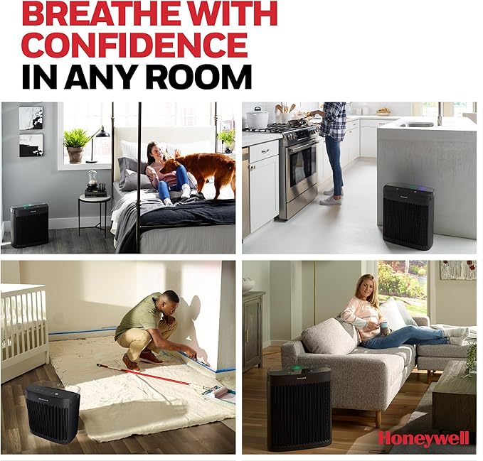 Honeywell HEPA Air Purifier for Home, 2423 Ft² Rooms in 1 hour, Air Quality Monitor, Auto Mode, Reduces Allergens, Dust, Pollen, Pet Dander, Odors, Smoke, Black, HPA5300B