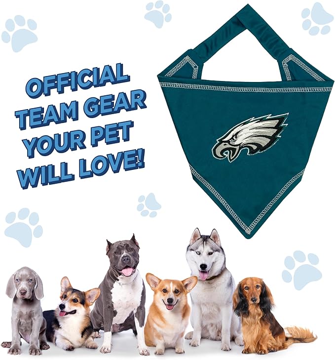 Pets First NFL Philadelphia Eagles TIE Bandana, Small/Medium. Dog Bandana Scarf Bib for Pet Cat Dog. The Ultimate Game-Day, Party Bandana (PHL-3550-S-M)