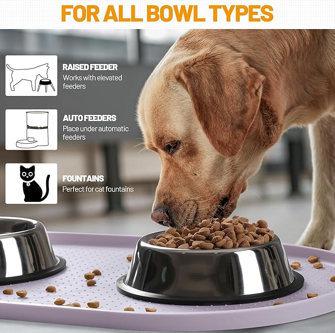 Hubulk 100% Waterproof Silicone Pet Feeding Mat with Raised Edge for Food and Water, Dog Bowl Mats, Cat Bowls Placemat with High Lip Protects Floor for Cats and Dogs (Dove, 24" L x 16" W)