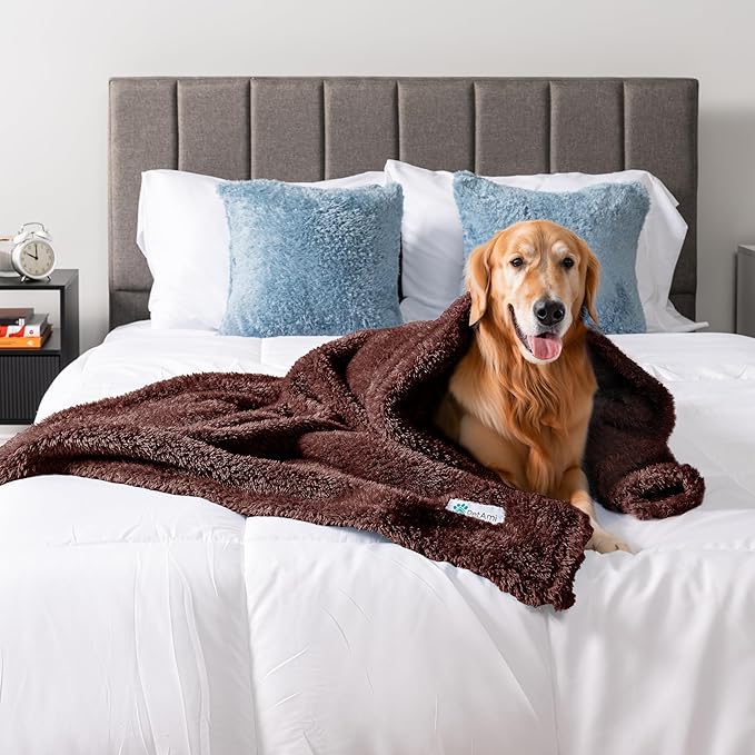PetAmi Dog & Cat Blanket - Fluffy Soft, Sherpa Fleece, Calming Pet Blanket Throw for Bed, Sofa, Couch - Brown, Large 40x60