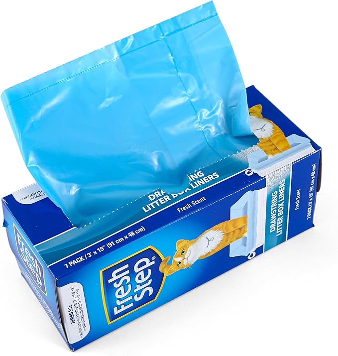 Fresh Step Jumbo Drawstring Cat Litter Box Liners, Scented Heavy Duty Kitty Litter Bags for X-Large Oval or Rectangle Pans, Helps Contain Mess for Easy Lift Out Cleanup, 36 x 19 in, 7 Count