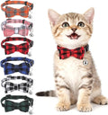 6Pcs Cats Bowtie Collar with Bell, Breakaway Cats Collars, Classic Plaid Kitten Cat Collars Adjustable Cat Bowtie Collar with Pendants for Quick Release for Small Pet